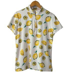 Weekends by Chico's Lemon 1/4 Zip Short Sleeve Top Womens size 2/Large